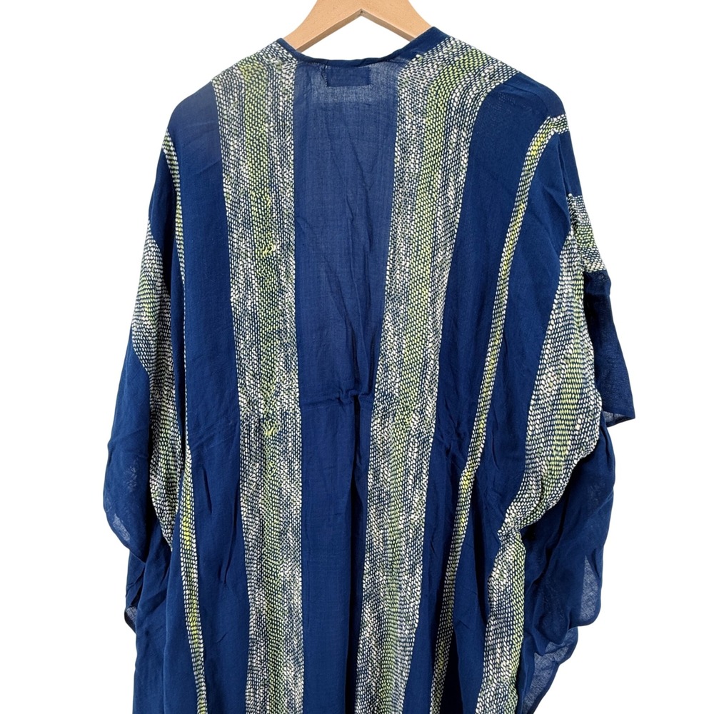 Free People Emerald Coast Blue Striped Kaftan Kimono Drawstring Tassel One Size - Picture 15 of 16